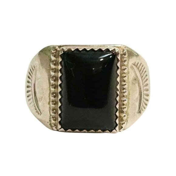 Vintage Navajo Diné Sterling Silver Onyx Ring Men's Southwestern Jewelry - Picture 1 of 4